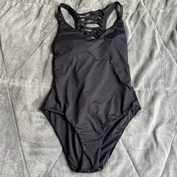 Becca by Rebecca Virtue black one piece swimsuit with cut-out back size large